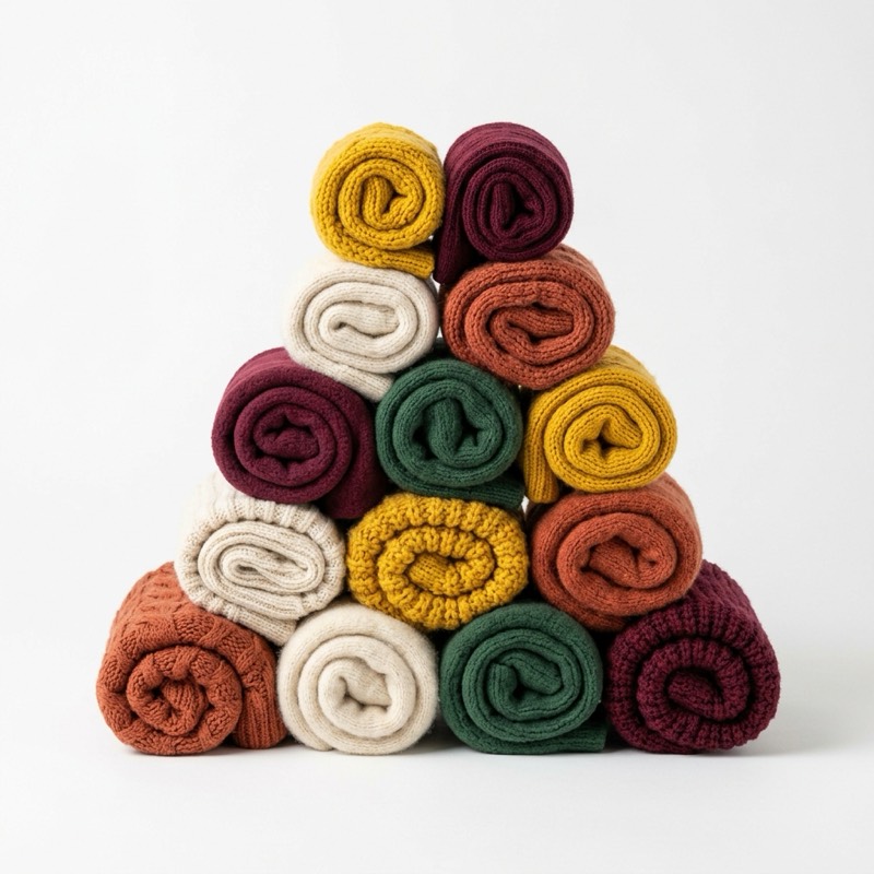 Rolled socks stacked in autumn colors
